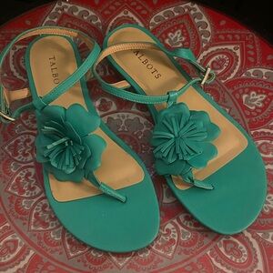Talbots Turquoise Sandals with Floral Detail